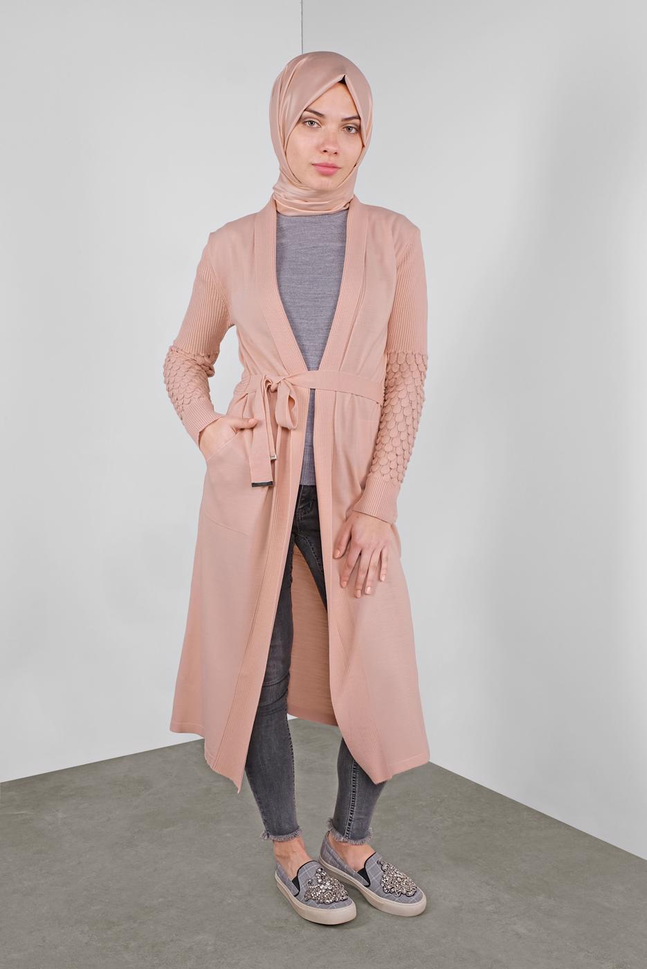 Tesettür giyim PUDRA DAMLA KOL TRİKO HIRKA 7842 
