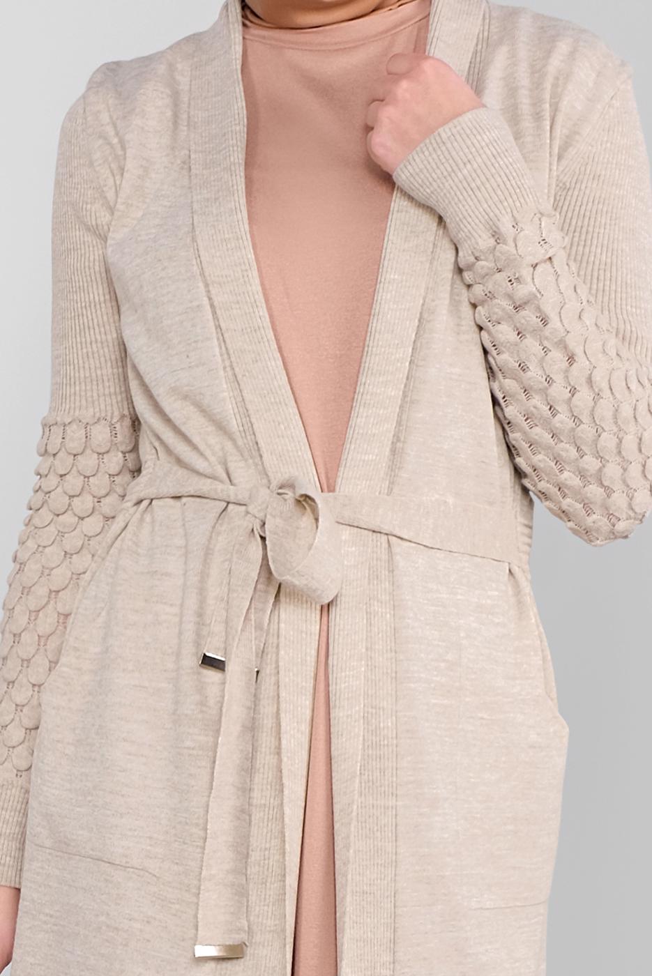 Tesettür giyim BEJ DAMLA KOL TRİKO HIRKA 7842 