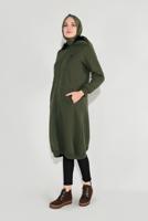 Tesettür giyim HAKİ KAPÜŞONLU BOYDAN DÜĞMELİ CEKET 8909