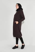 Tesettür giyim KAHVE KAPÜŞONLU BOYDAN DÜĞMELİ CEKET 8909