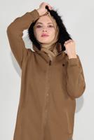 Tesettür giyim TABA KAPÜŞONLU BOYDAN DÜĞMELİ CEKET 8909