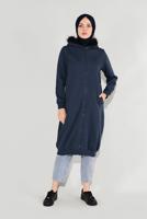 Tesettür giyim LACİVERT KAPÜŞONLU BOYDAN DÜĞMELİ CEKET 8909