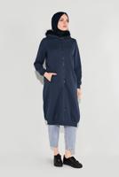 Tesettür giyim LACİVERT KAPÜŞONLU BOYDAN DÜĞMELİ CEKET 8909