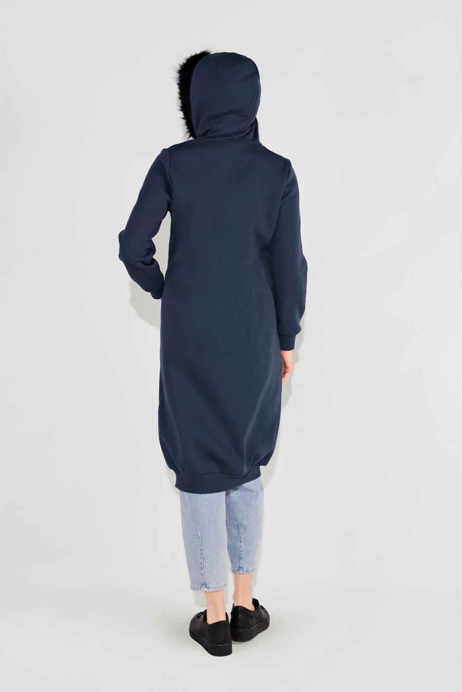 Tesettür giyim LACİVERT KAPÜŞONLU BOYDAN DÜĞMELİ CEKET 8909