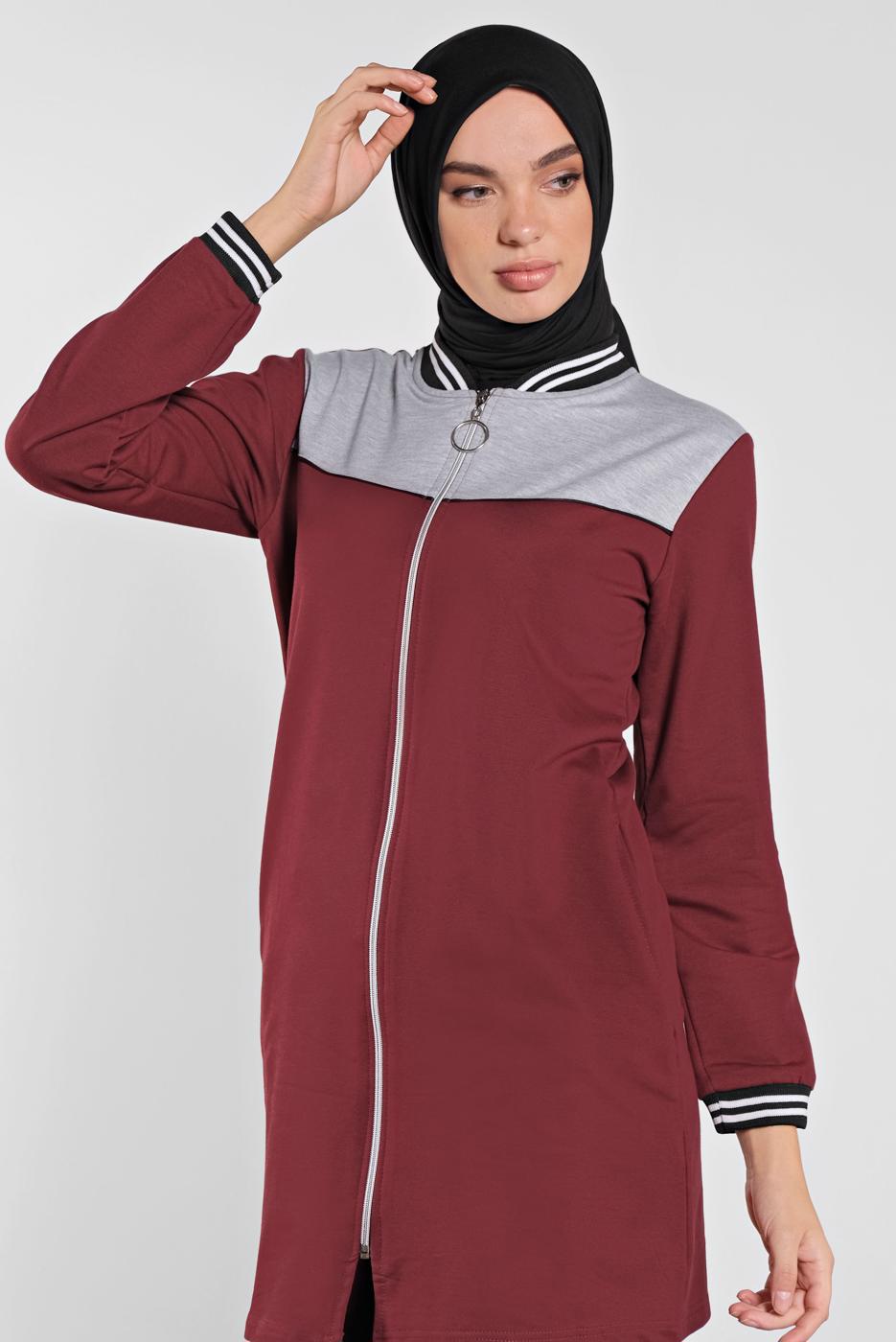 Vêtements hijab ROUGE BORDEAUX VESTE EN SPORT À ZIPPÉ 9202 