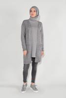 Tesettür giyim GRİ CEPLİ TRİKO HIRKA 9207