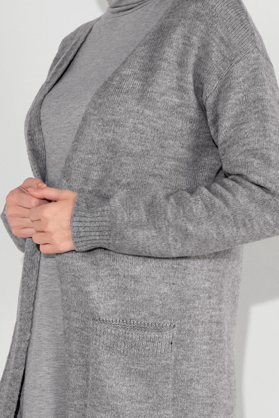 Tesettür giyim GRİ CEPLİ TRİKO HIRKA 9207