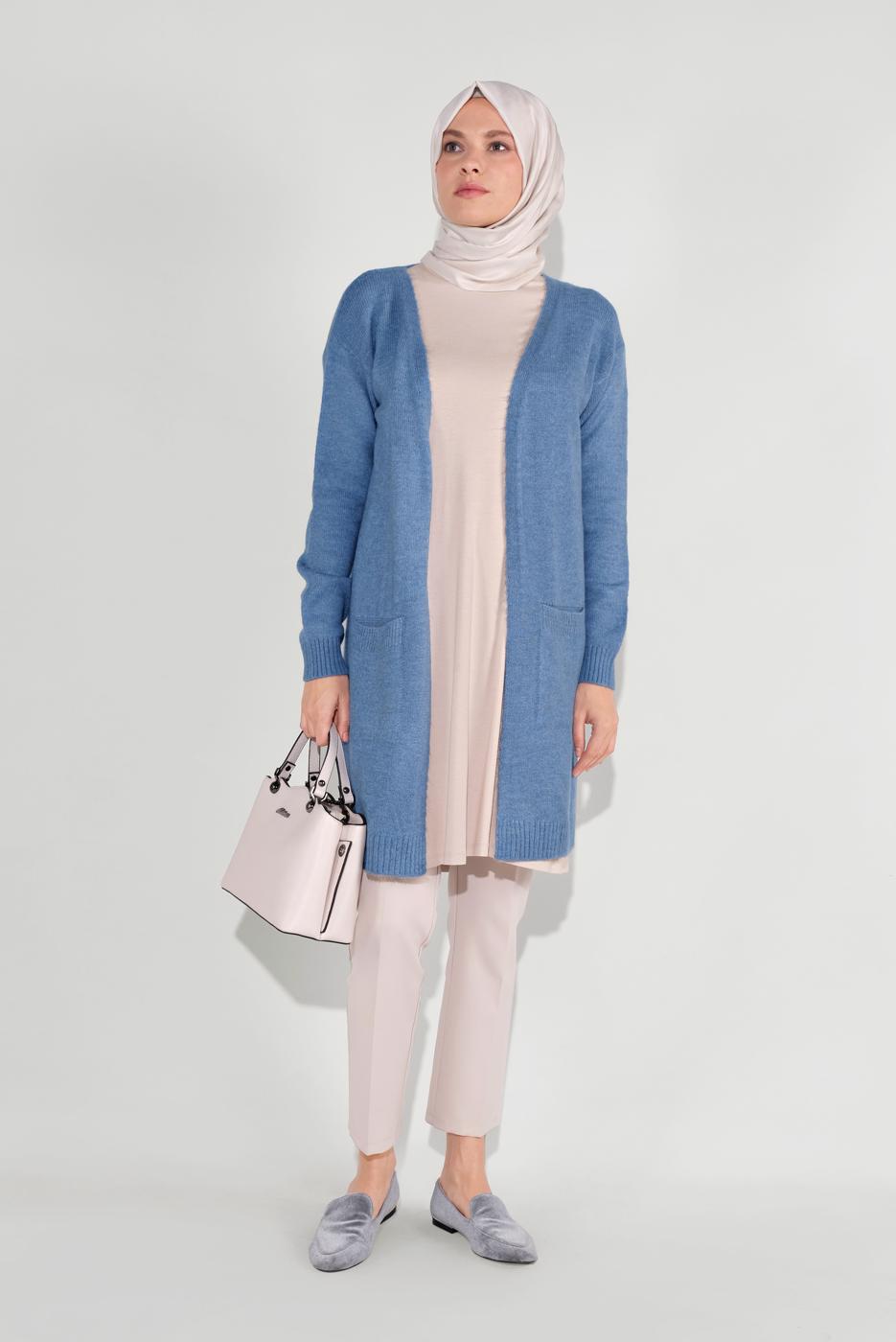 Tesettür giyim LACİVERT CEPLİ TRİKO HIRKA 9207