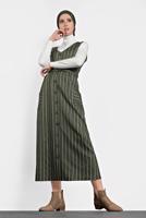 Tesettür giyim HAKİ ALVİNA CEPLİ KEMERLİ ELBİSE 40127 