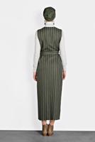 Tesettür giyim HAKİ ALVİNA CEPLİ KEMERLİ ELBİSE 40127 