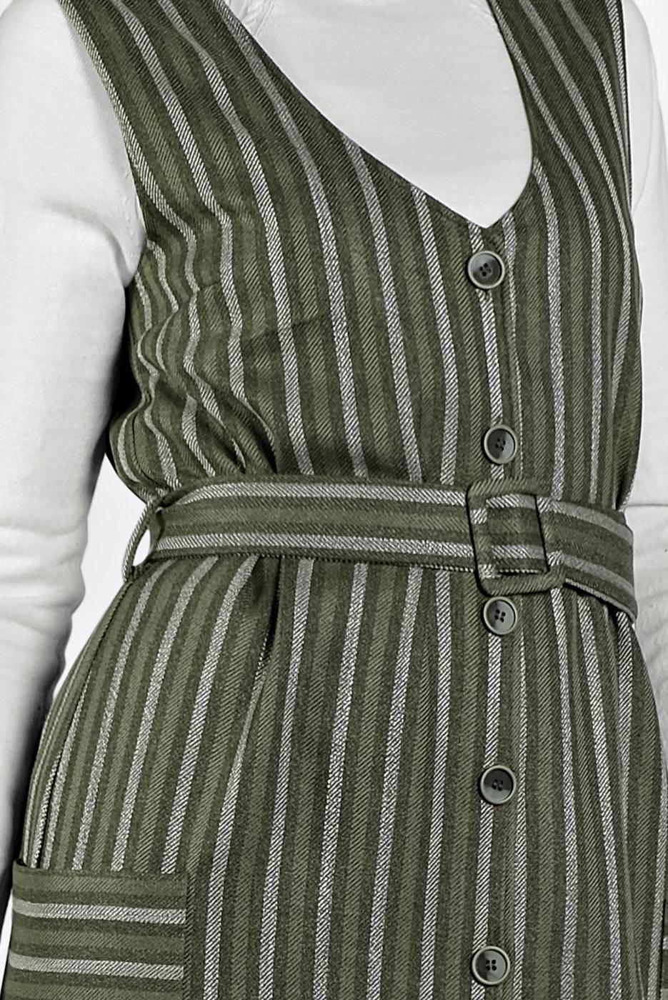 Tesettür giyim HAKİ ALVİNA CEPLİ KEMERLİ ELBİSE 40127 