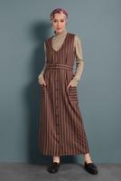 Tesettür giyim KAHVE ALVİNA CEPLİ KEMERLİ ELBİSE 40127 