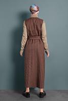 Tesettür giyim KAHVE ALVİNA CEPLİ KEMERLİ ELBİSE 40127 