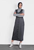 Tesettür giyim LACİVERT ALVİNA CEPLİ KEMERLİ ELBİSE 40127 