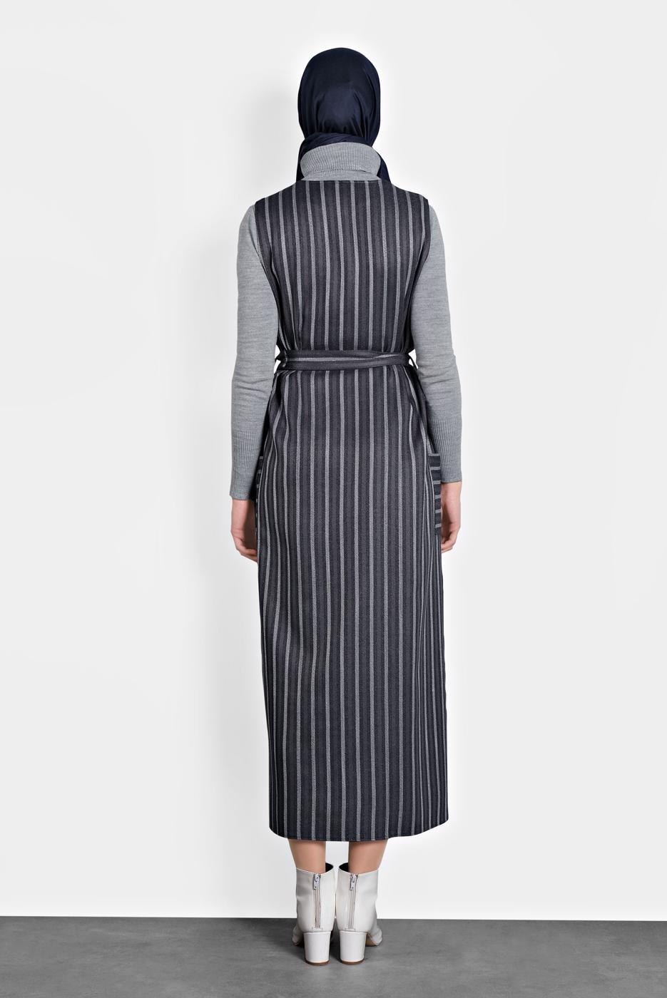 Tesettür giyim LACİVERT ALVİNA CEPLİ KEMERLİ ELBİSE 40127 