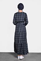 Tesettür giyim LACİVERT ALVİNA KEMERLİ EKOSE ELBİSE 40179