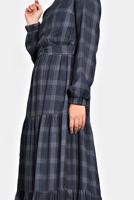 Tesettür giyim LACİVERT ALVİNA KEMERLİ EKOSE ELBİSE 40179