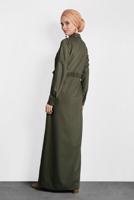 Tesettür giyim HAKİ KUŞAKLI DÜĞMELİ ELBİSE 40194