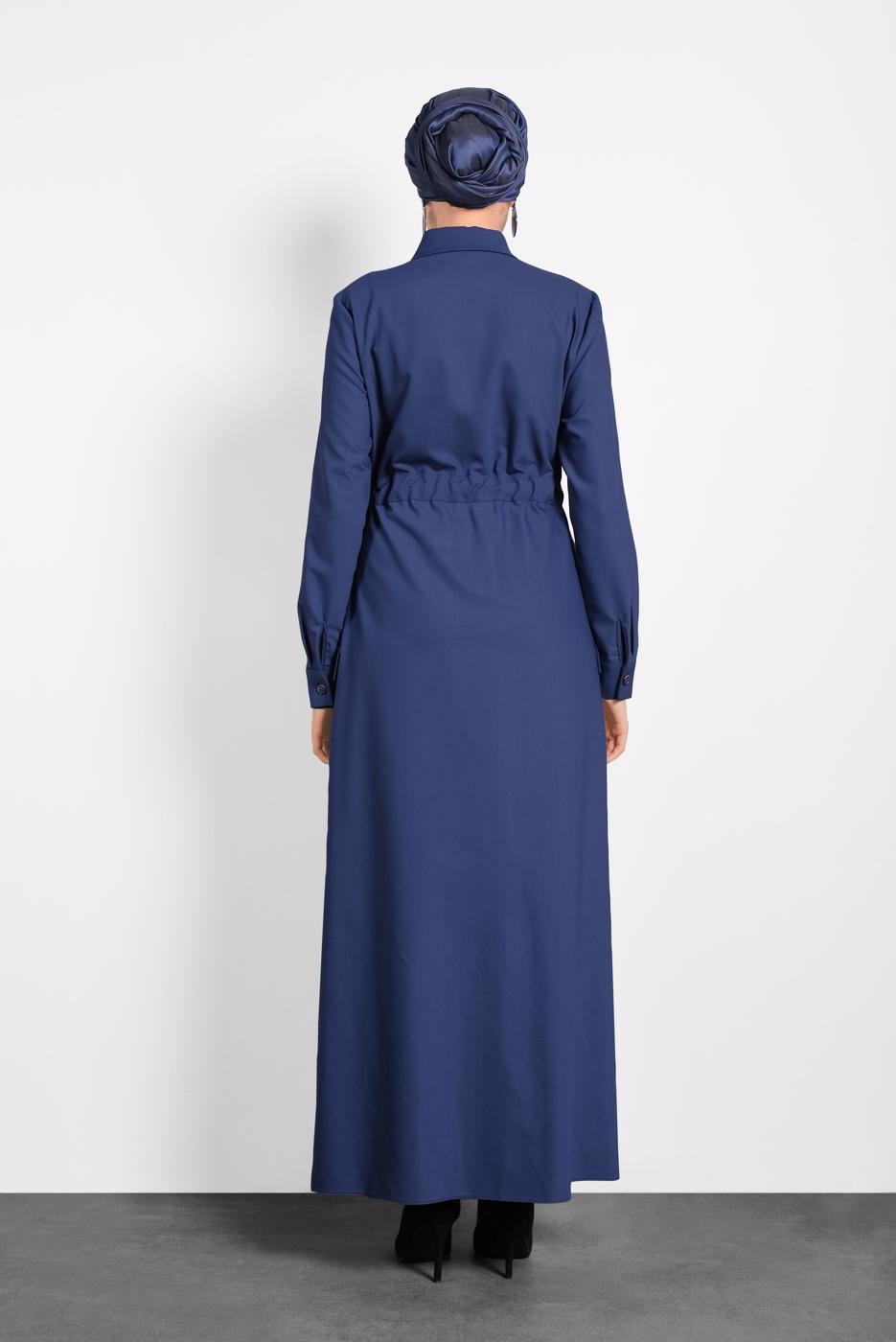 Tesettür giyim LACİVERT KUŞAKLI DÜĞMELİ ELBİSE 40194