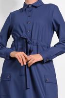 Tesettür giyim LACİVERT KUŞAKLI DÜĞMELİ ELBİSE 40194