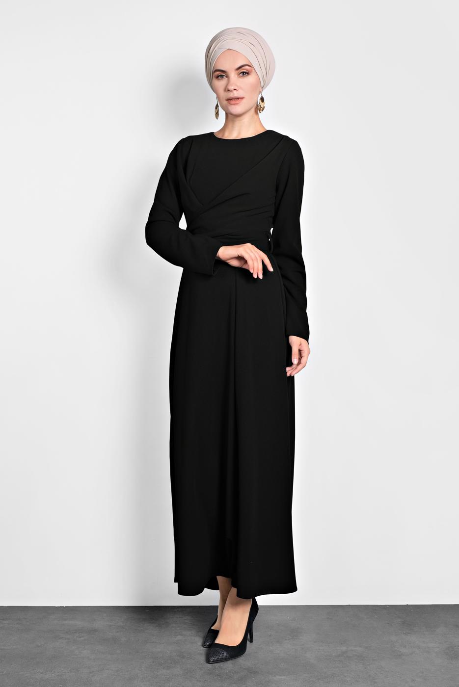 Tesettür giyim SİYAH ALVİNA ÇAPRAZ ELBİSE 40199