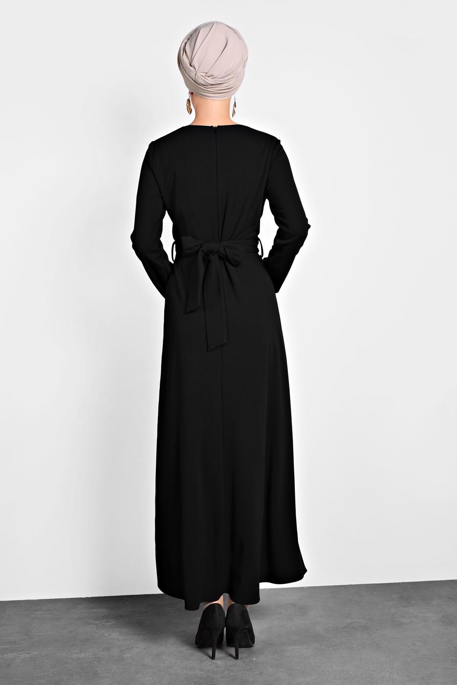 Tesettür giyim SİYAH ALVİNA ÇAPRAZ ELBİSE 40199