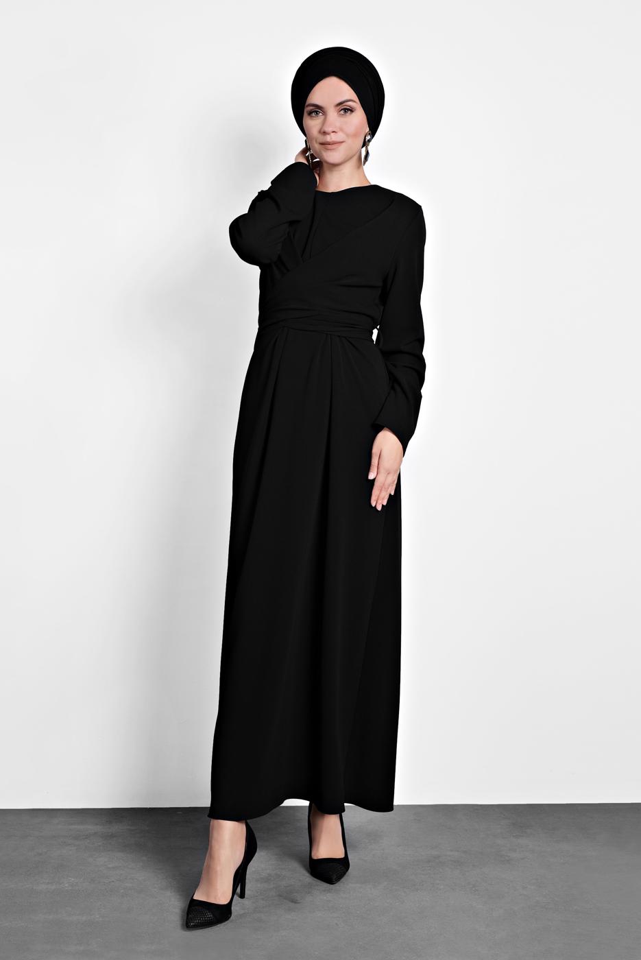 Tesettür giyim SİYAH ALVİNA ÇAPRAZ ELBİSE 40213 
