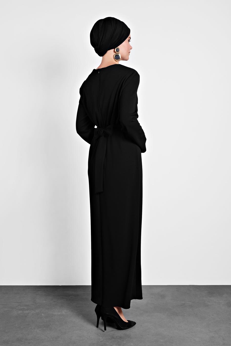 Tesettür giyim SİYAH ALVİNA ÇAPRAZ ELBİSE 40213 