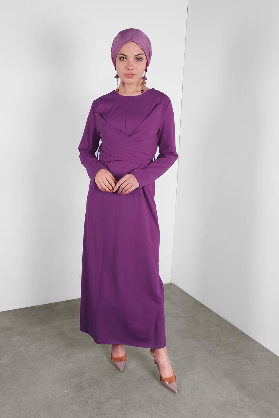 Tesettür giyim MOR ALVİNA ÇAPRAZ ELBİSE 40213 