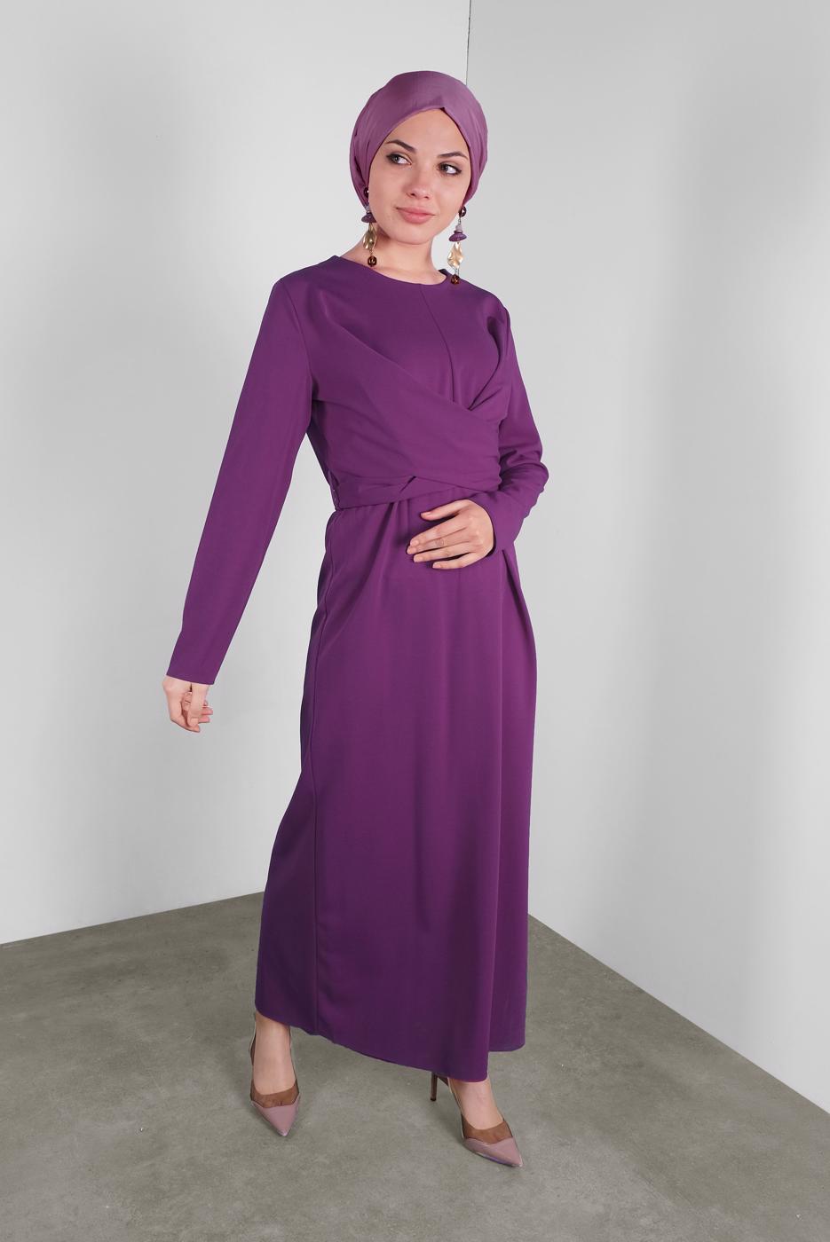 Tesettür giyim MOR ALVİNA ÇAPRAZ ELBİSE 40213 