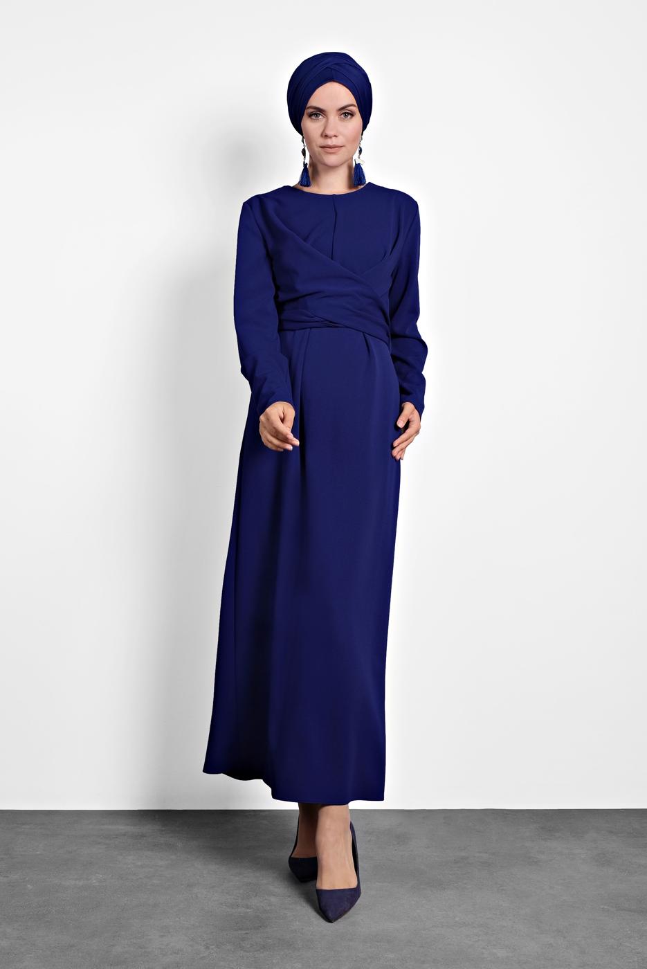 Tesettür giyim LACİVERT ALVİNA ÇAPRAZ ELBİSE 40213 
