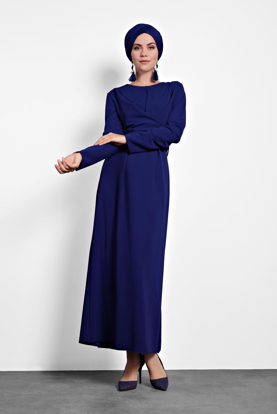 Tesettür giyim LACİVERT ALVİNA ÇAPRAZ ELBİSE 40213 