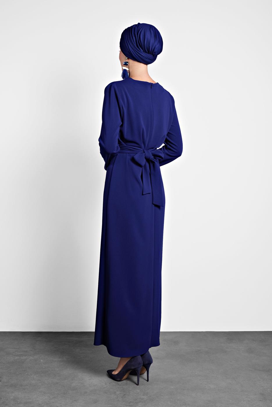 Tesettür giyim LACİVERT ALVİNA ÇAPRAZ ELBİSE 40213 