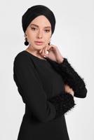 Tesettür giyim SİYAH ALVİNA KEMERLİ PUL PAYETLİ ELBİSE 40230	