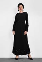 Tesettür giyim SİYAH ALVİNA KEMERLİ PUL PAYETLİ ELBİSE 40230	