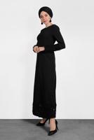 Tesettür giyim SİYAH ALVİNA KEMERLİ PUL PAYETLİ ELBİSE 40230	
