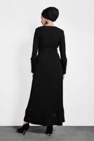 Tesettür giyim SİYAH ALVİNA KEMERLİ PUL PAYETLİ ELBİSE 40230	