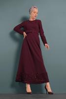 Tesettür giyim BORDO ALVİNA KEMERLİ PUL PAYETLİ ELBİSE 40230	