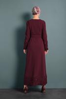 Tesettür giyim BORDO ALVİNA KEMERLİ PUL PAYETLİ ELBİSE 40230	