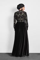 Tesettür giyim SİYAH ALVİNA GÜPÜRLÜ KADİFE ELBİSE 40239 