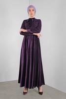 Tesettür giyim MOR ALVİNA GÜPÜRLÜ KADİFE ELBİSE 40239 