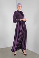 Tesettür giyim MOR ALVİNA GÜPÜRLÜ KADİFE ELBİSE 40239 