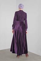 Tesettür giyim MOR ALVİNA GÜPÜRLÜ KADİFE ELBİSE 40239 