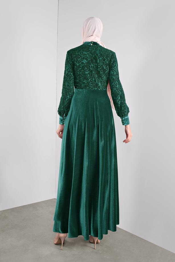 Tesettür giyim  ALVİNA GÜPÜRLÜ KADİFE ELBİSE 40239  - TRENDTESETTÜR