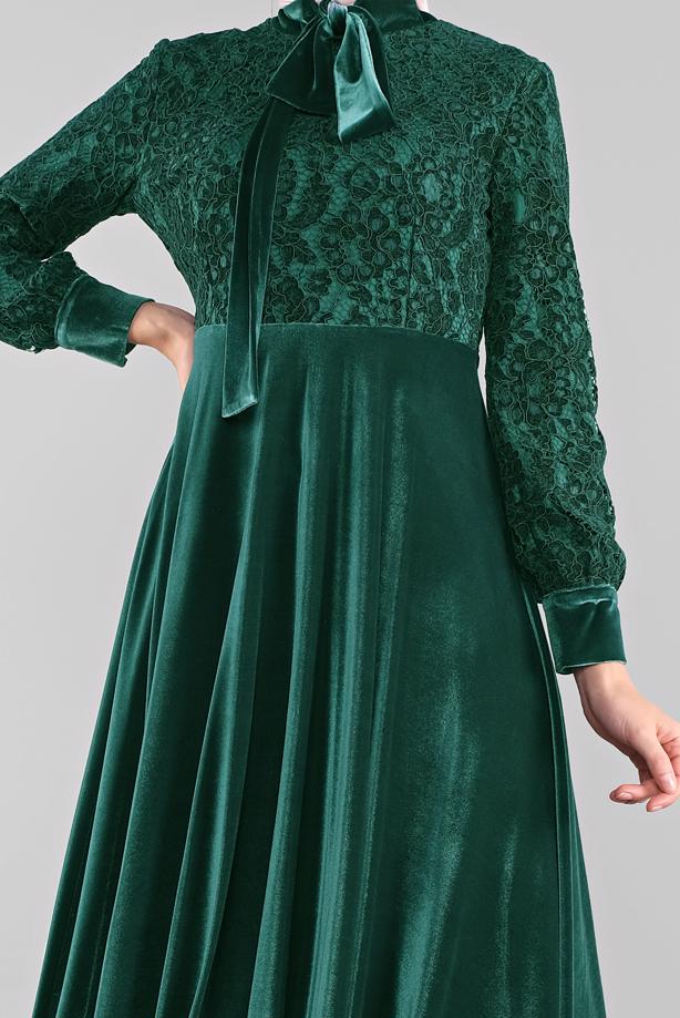 Tesettür giyim  ALVİNA GÜPÜRLÜ KADİFE ELBİSE 40239  - TRENDTESETTÜR