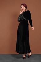 Tesettür giyim SİYAH ALVİNA PULLU KADİFE ELBİSE 40299 