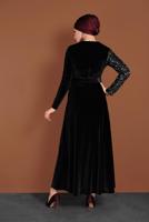 Tesettür giyim SİYAH ALVİNA PULLU KADİFE ELBİSE 40299 