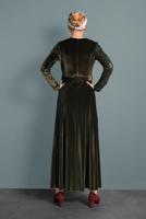 Tesettür giyim HAKİ ALVİNA PULLU KADİFE ELBİSE 40299 