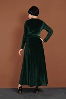 Tesettür giyim YEŞİL ALVİNA PULLU KADİFE ELBİSE 40299 