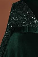 Tesettür giyim YEŞİL ALVİNA PULLU KADİFE ELBİSE 40299 